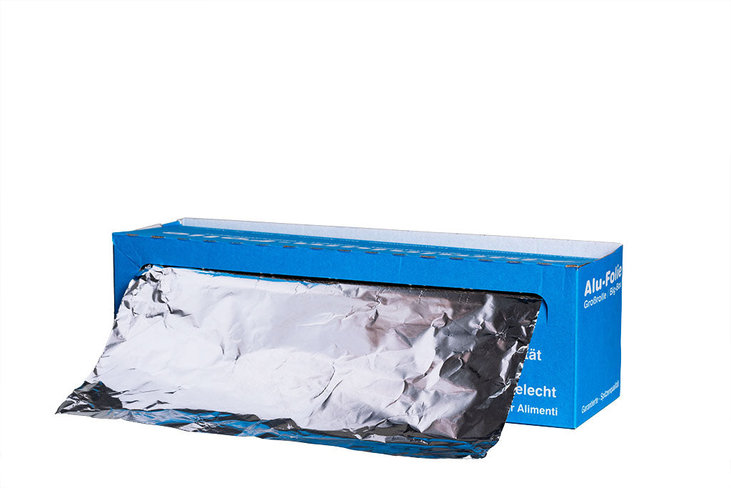 Alufolie im Spenderkarton, stärke 11µ, reißfest, 30 cm breit, 150