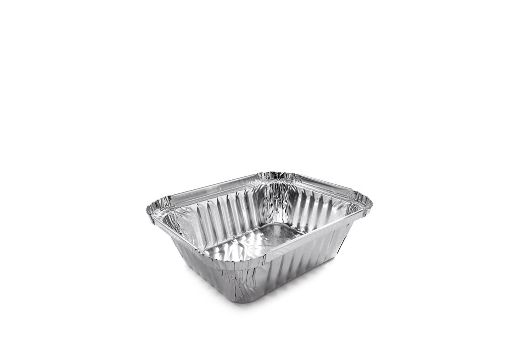 Aluschale, Alu-Menüschale, ungeteilt, hochstehender Rand für Alukarton-Deckel, 450 ml, 145 x 120 x 40 mm, Typ R28L