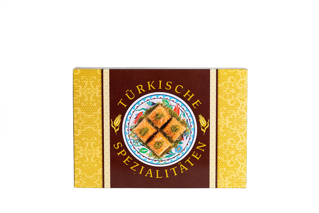 Baklava Karton, Faltschachtel, bedruckt, beschichtet, für ca. 1.000g Inhalt, 255 x 175 x 40 mm
