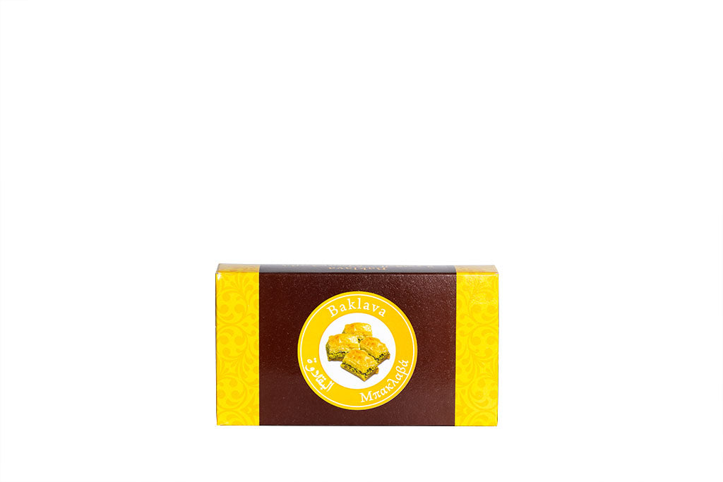 Baklava Karton, Faltschachtel, bedruckt, beschichtet, für ca. 250g Inhalt, 182 x 100 x 40 mm