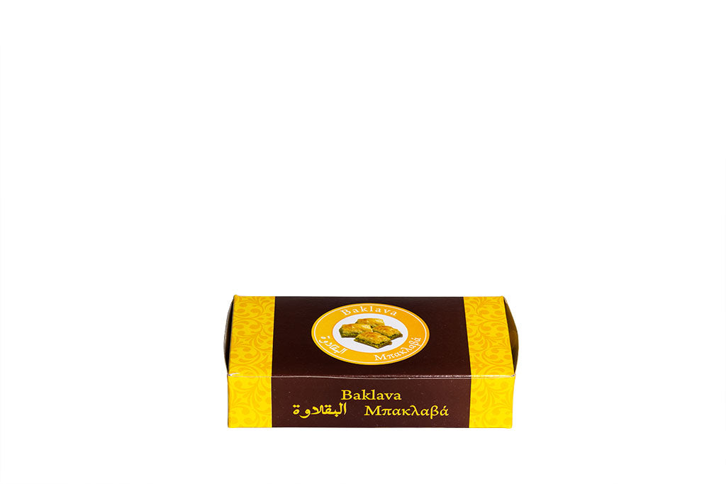 Baklava Karton, Faltschachtel, bedruckt, beschichtet, für ca. 250g Inhalt, 182 x 100 x 40 mm