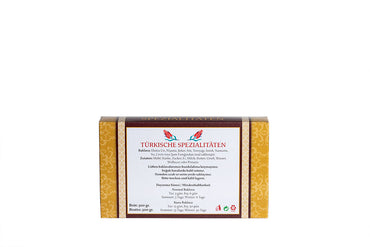 Baklava Karton, Faltschachtel, bedruckt, beschichtet, für ca. 500g Inhalt, 214 x 125 x 40 mm