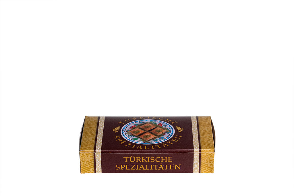 Baklava Karton, Faltschachtel, bedruckt, beschichtet, für ca. 500g Inhalt, 214 x 125 x 40 mm