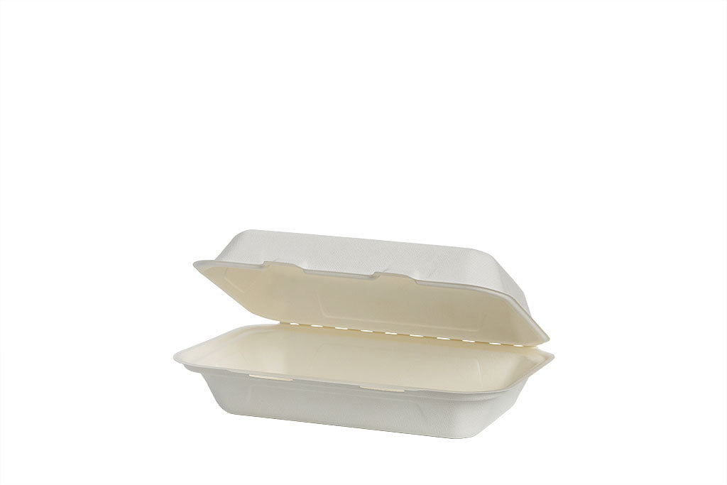 Bio Dinner-Box, IP 10, ungeteilt, aus Bagasse, weiß, 231 x 160 x 71 mm
