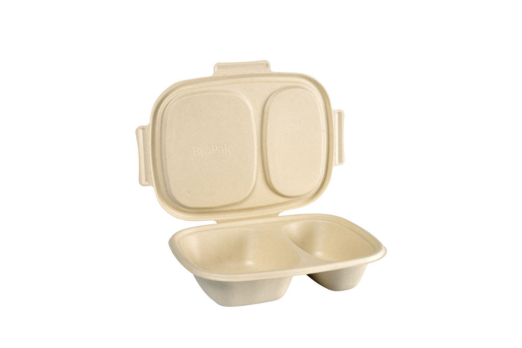 Bio Shield Menü-Box, "BioPak", 2-geteilt, aus Bagasse, braun, 600+300 ml, 270 x 205 x 60 mm