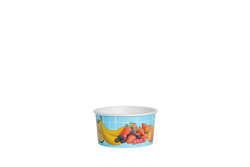Eisbecher, bedruckt, Früchte Motiv, blau, 160 ml, Höhe 45 mm, Ø 81 mm