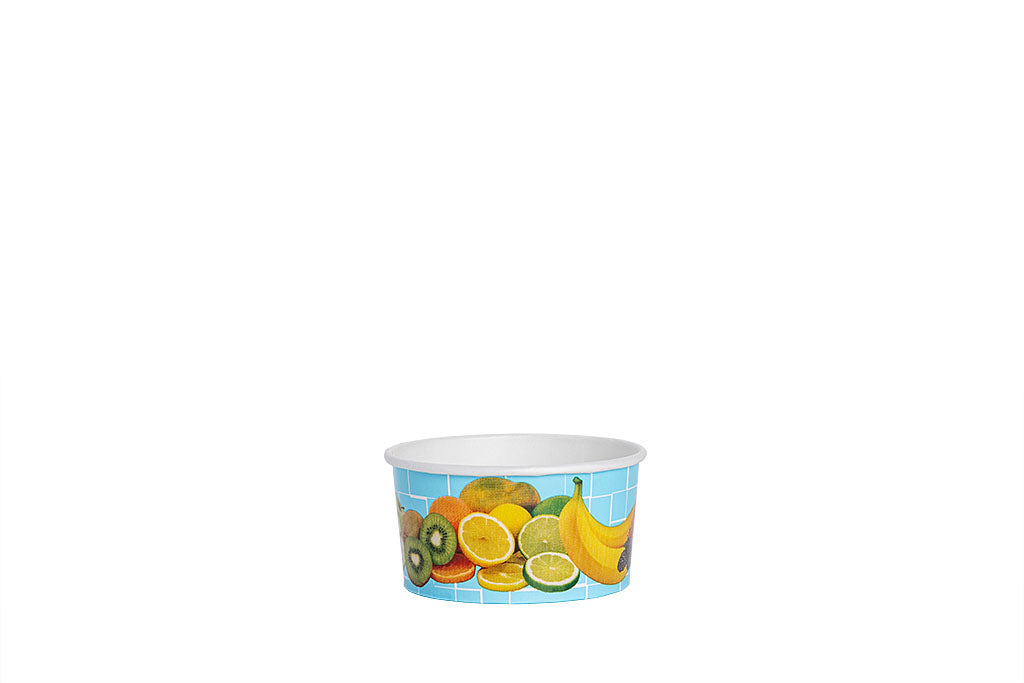 Eisbecher, bedruckt, Früchte Motiv, blau, 160 ml, Höhe 45 mm, Ø 81 mm