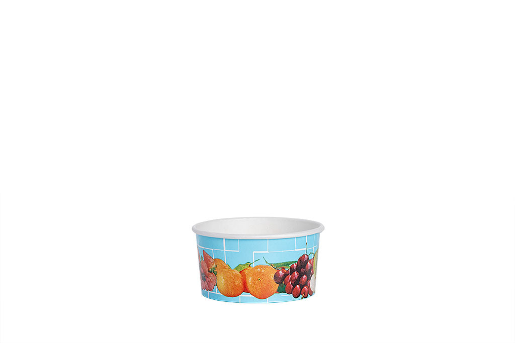 Eisbecher, bedruckt, Früchte Motiv, blau, 160 ml, Höhe 45 mm, Ø 81 mm