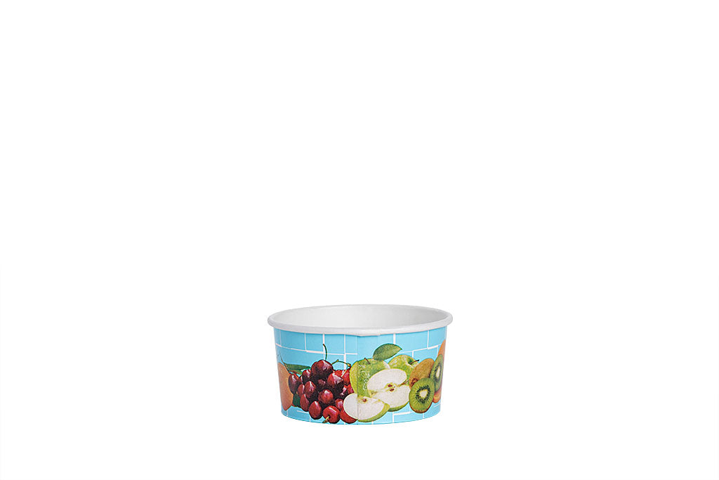 Eisbecher, bedruckt, Früchte Motiv, blau, 160 ml, Höhe 45 mm, Ø 81 mm