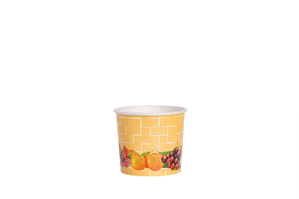 Eisbecher, bedruckt, Früchte Motiv, gelb, 250 ml, Höhe 68 mm, Ø 81 mm