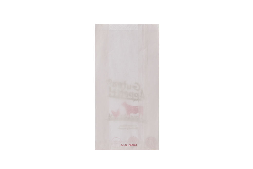 Faltenbeutel Metzgerei, Fleischerei, weiß, bedruckt, Typ 426, 20 + 7 x 32 cm