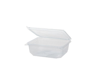 Feinkostbecher, Salatschale, Klappschale, angehängter Deckel, transparent, 1000 ml, rechteckig, 16,5 x 13,5 x 6 cm