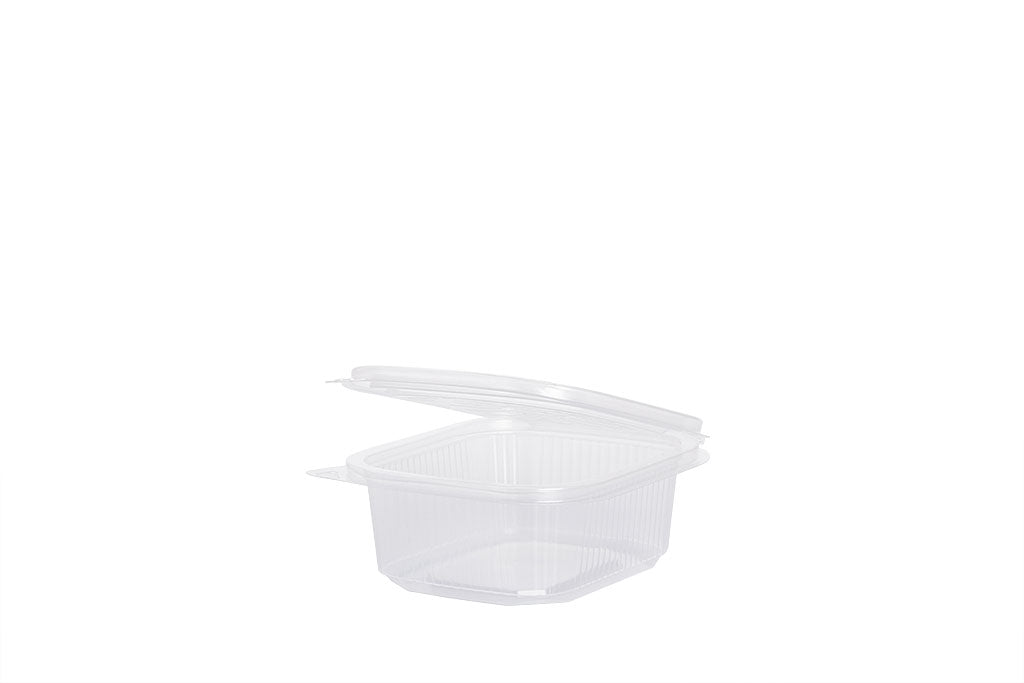 Feinkostbecher mit angehängtem Deckel, "Ripboxx 250", transparent, 250 ml, rechteckig, 12,7 x 10,8 cm, Höhe 4,4 cm