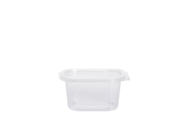 Feinkostbecher mit angehängtem Deckel, "Ripboxx 375", transparent, 375 ml, rechteckig, 12,7 x 10,8 cm, Höhe 6,3 cm