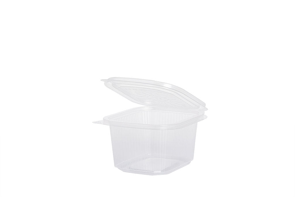 Feinkostbecher mit angehängtem Deckel, "Ripboxx 375", transparent, 375 ml, rechteckig, 12,7 x 10,8 cm, Höhe 6,3 cm