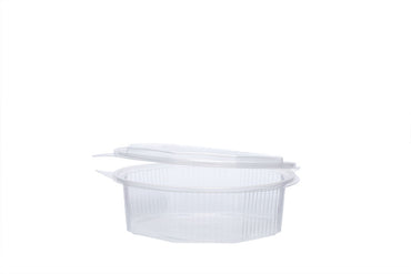 Feinkostbecher mit angehängtem Deckel, transparent, 1500 ml, 8-eckig, ⌀ 20,5 cm, Höhe 7,5 cm