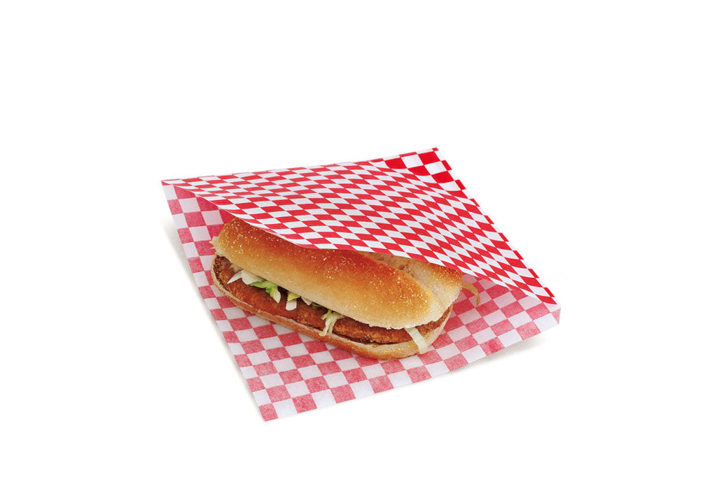 Hamburgertasche, Burger-Beutel, Snacktasche, fettabweisend, rot/weiß kariert, 17 x 18 cm