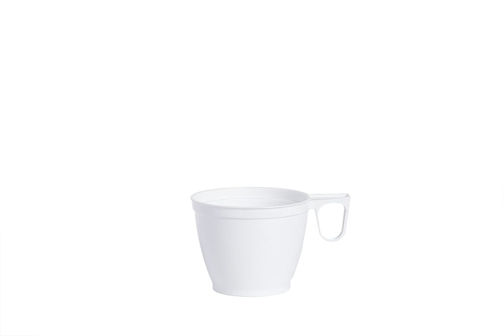 Kaffeebecher, Kaffeetasse aus Kunststoff mit Henkel, weiß, 180ml, 6oz – Malik GmbH