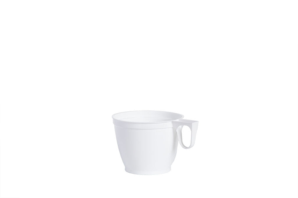 Kaffeebecher, Kaffeetasse aus Kunststoff mit Henkel, weiß, 180ml, 6oz