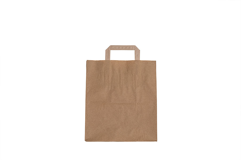 Papier Tragetasche tief, neutral braun, reißfest, 260 x 140 x 310 mm