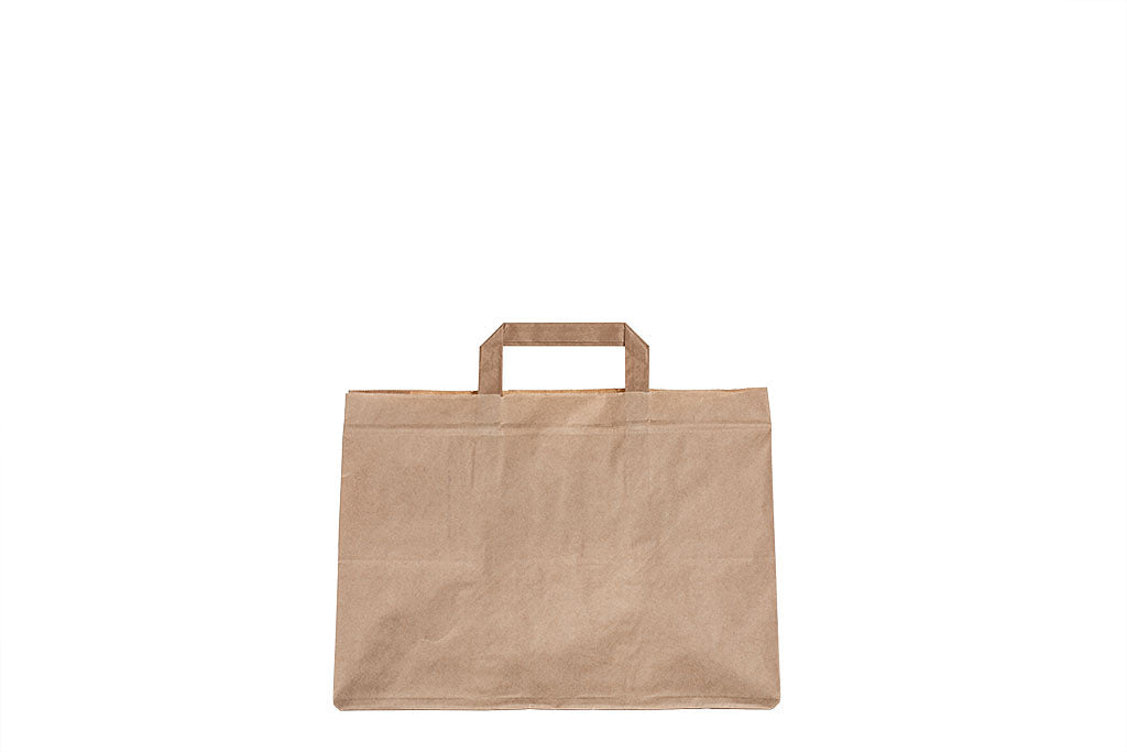 Papier Tragetasche tief, neutral braun, reißfest, 320 x 220 x 240 mm