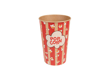 Popcorneimer, Popcornbecher, braun, bedruckt, Kraftpapier, 1920 ml, 19,5 x 10 cm, Ø13,3 cm