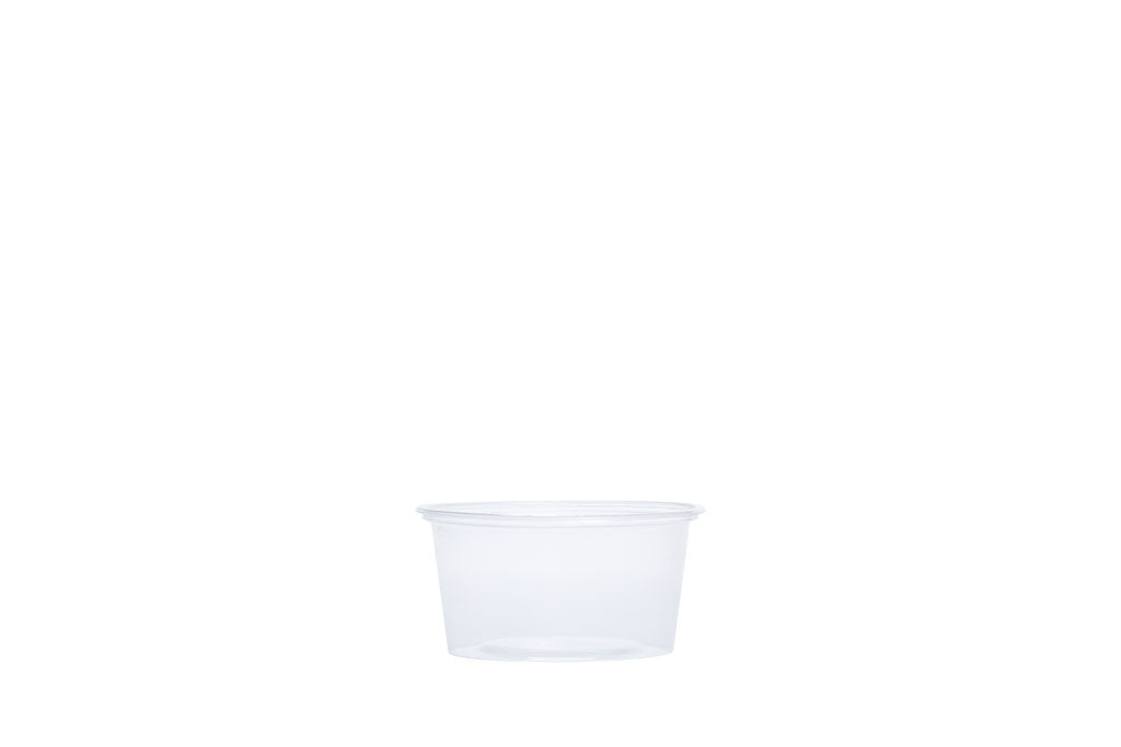 Soßen- und Dippbecher inkl. Deckel, transparent, 80 ml, Rund, ⌀ 7 cm, Höhe 3,6 cm