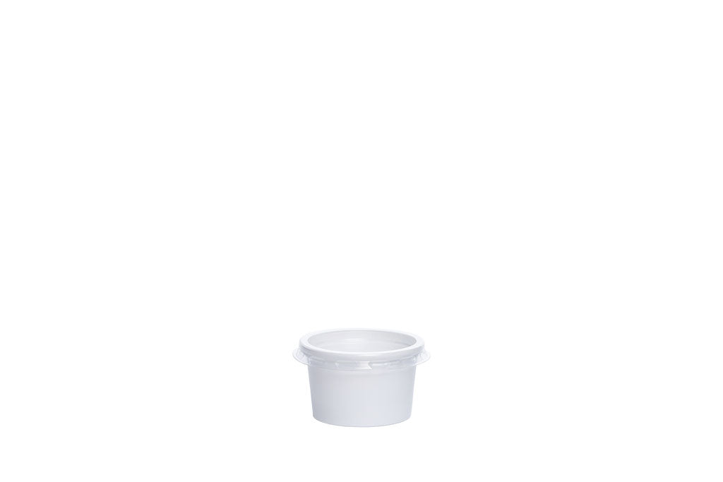 Soßen- und Dippbecher inkl. Deckel, weiß, 30 ml, Rund, ⌀ 4,5 cm, Höhe 2,9 cm