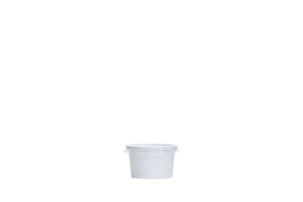 Soßen- und Dippbecher inkl. Deckel, weiß, 30 ml, Rund, ⌀ 4,5 cm, Höhe 2,9 cm