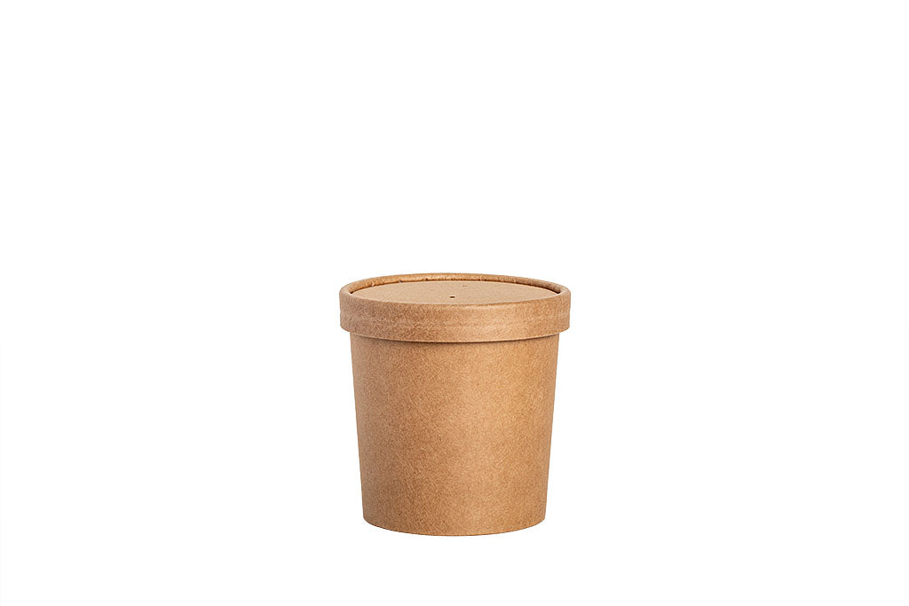 Soup to Go Becher, Suppen Schale aus Kraftpapier, PLA-Beschichtung, braun, 12oz / 350 ml, Höhe 88 mm, ⌀90 mm