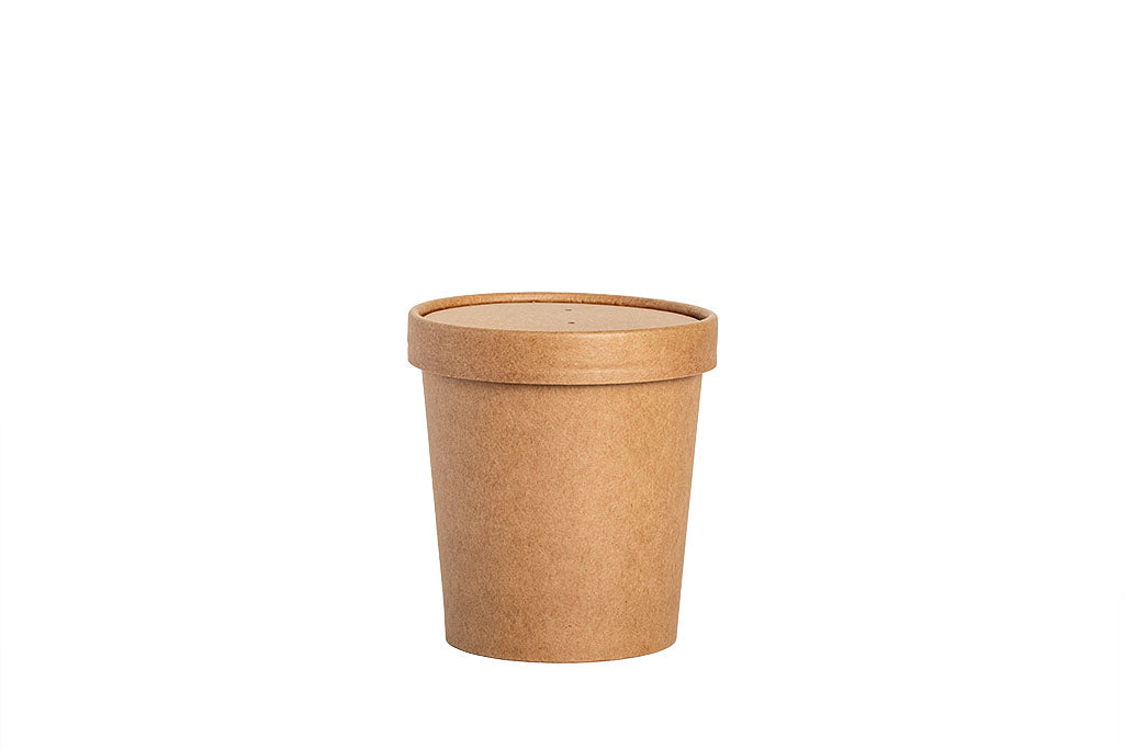 Soup to Go Becher, Suppen Schale aus Kraftpapier, PLA-Beschichtung, braun, 16oz / 470 ml, Höhe 105 mm, ⌀98 mm