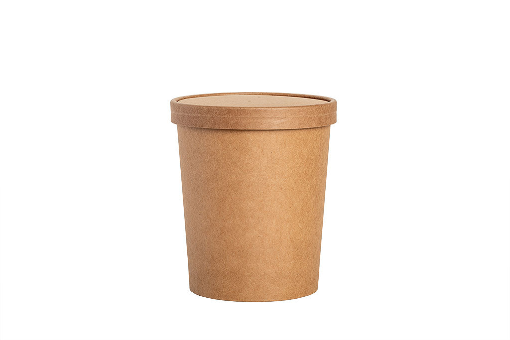 Soup to Go Becher, Suppen Schale aus Kraftpapier, PLA-Beschichtung, braun, 32oz / 950 ml, Höhe 131 mm, ⌀118 mm