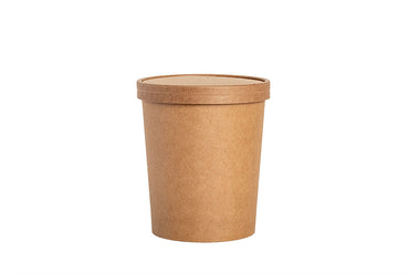 Soup to Go Becher, Suppen Schale aus Kraftpapier, PLA-Beschichtung, braun, 32oz / 950 ml, Höhe 131 mm, ⌀118 mm