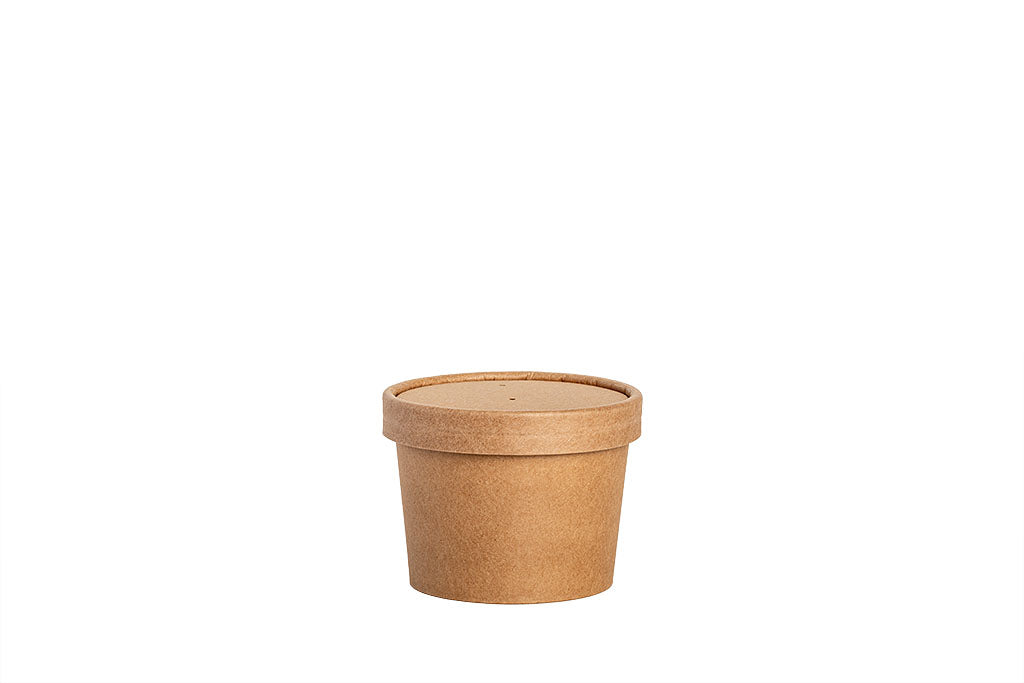 Soup to Go Becher, Suppen Schale aus Kraftpapier, PLA-Beschichtung, braun, 8oz / 240 ml, Höhe 61 mm, ⌀90 mm