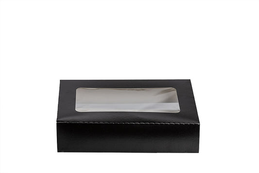 Sushi Box L, Sushi Tray, Papier, mit Sichtfenster, schwarz, 190 x 130 x 50 mm
