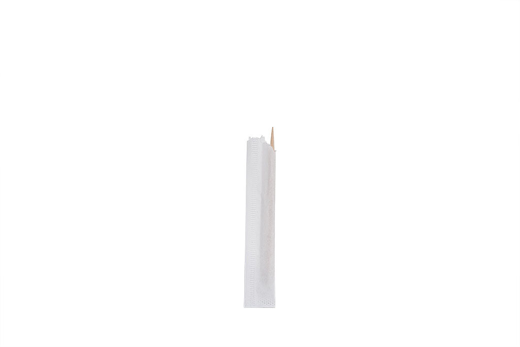 Zahnstocher, Holz, einzeln in Papier gehüllt, poliert, 6,7 cm Länge, ⌀ ca. 2 mm