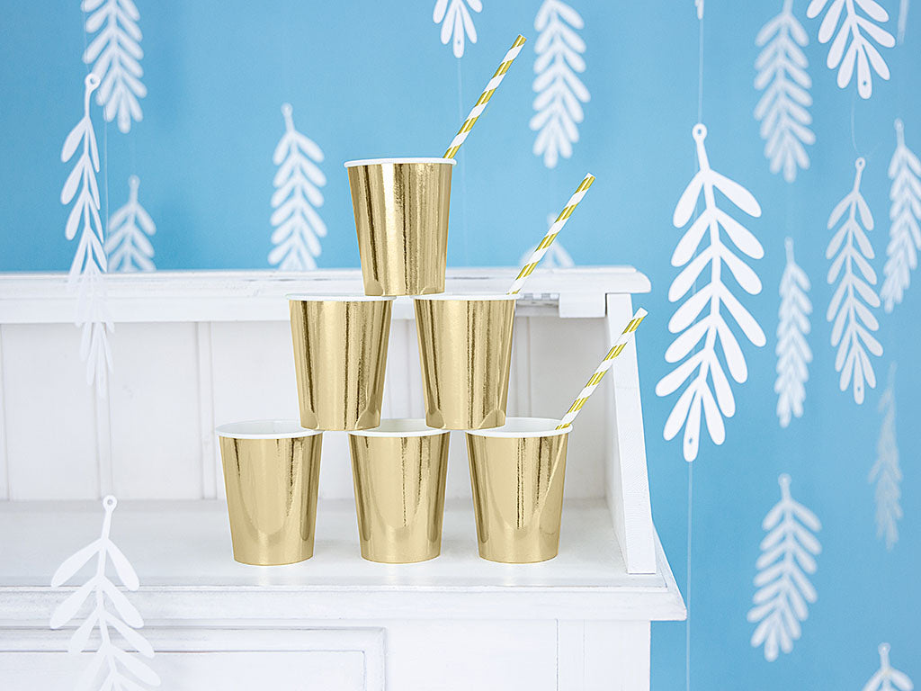 Becher, Pappe, gold, glänzend, ohne Druck, 220 ml, Ø 7 cm