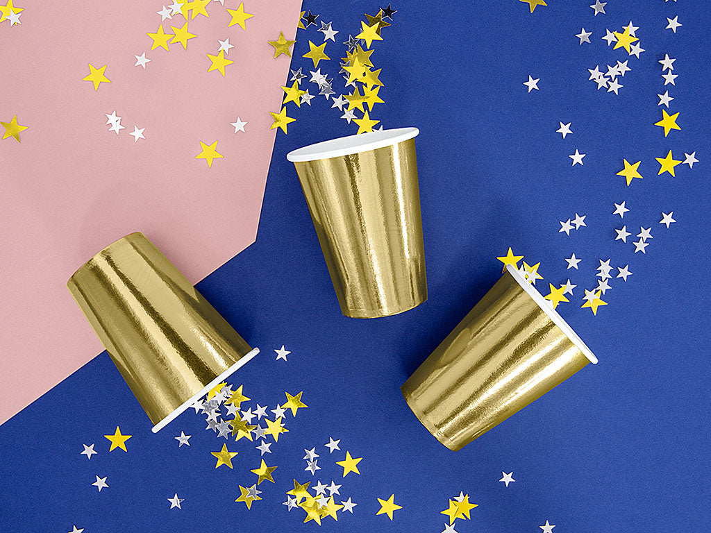 Becher, Pappe, gold, glänzend, ohne Druck, 220 ml, Ø 7 cm