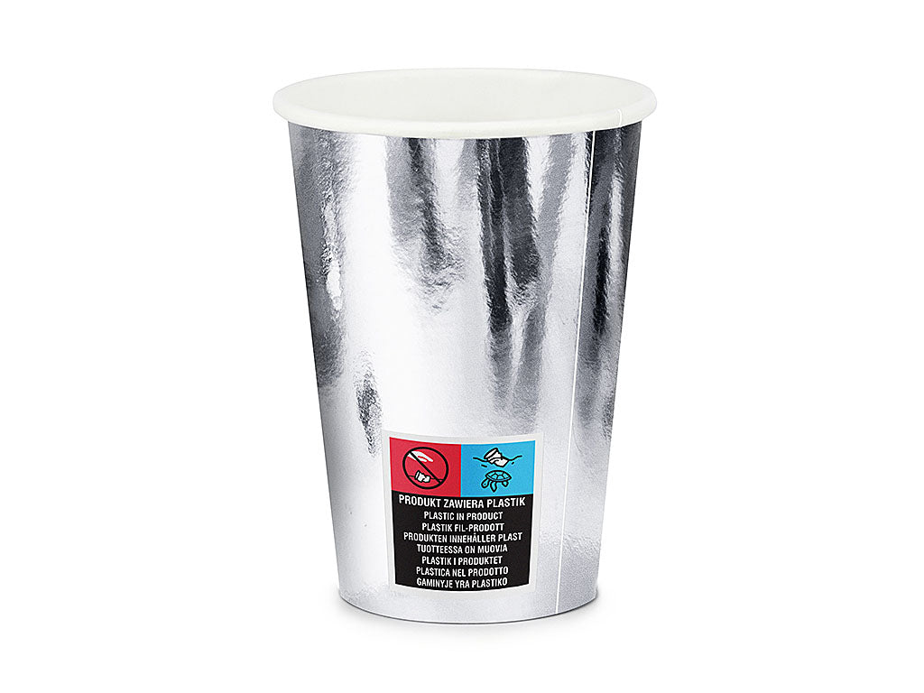 Becher, Pappe, silber, glänzend, ohne Druck, 220 ml, Ø 7 cm