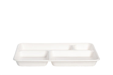 Bio Menü-Schale, Tablett, aus Zuckerrohr Bagasse, 4-geteilt, weiß, 37 x 27 x 3,5 cm