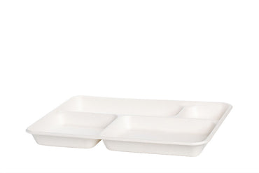 Bio Menü-Schale, Tablett, aus Zuckerrohr Bagasse, 4-geteilt, weiß, 37 x 27 x 3,5 cm