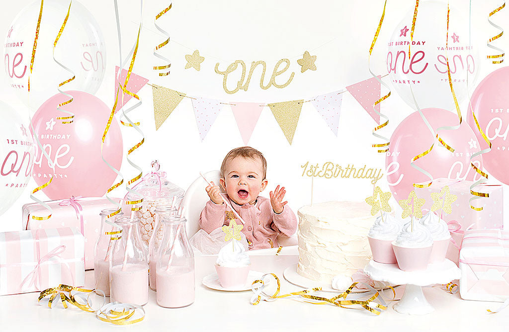 Deko-Set, 1. Geburtstag, 1st. Birthday, Mädchen, rosa / gold, 33 Teile