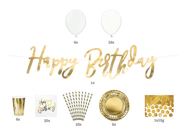Deko-Set, "Happy Birthday", Geburtstagsdeko, gold, 60 Teile