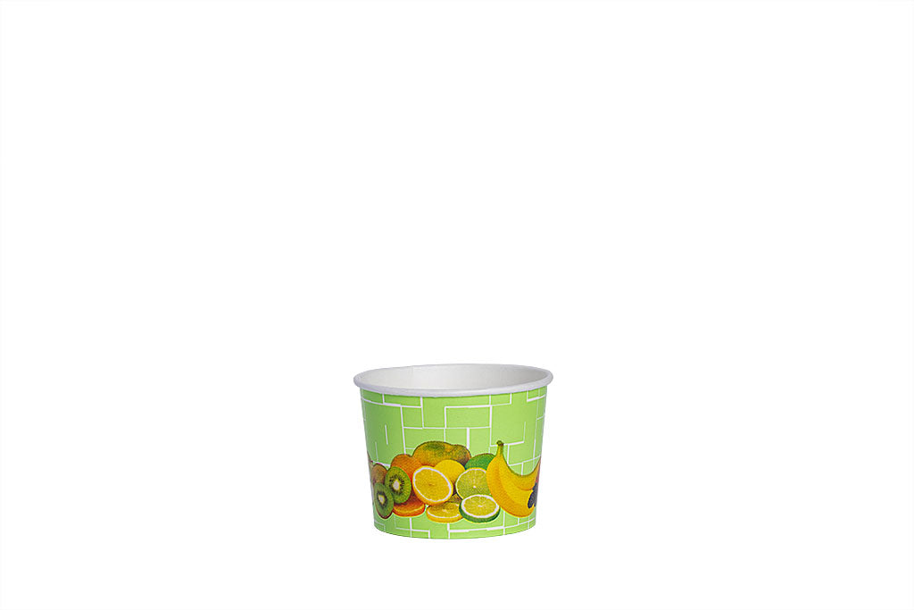 Eisbecher, bedruckt, Früchte Motiv, grün, 140 ml, Höhe 52 mm, Ø 73 mm