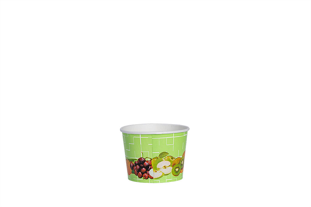 Eisbecher, bedruckt, Früchte Motiv, grün, 140 ml, Höhe 52 mm, Ø 73 mm