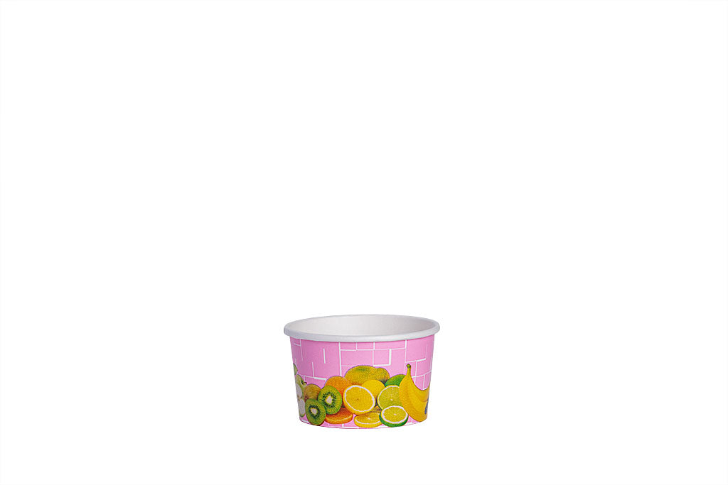 Eisbecher, bedruckt, Früchte Motiv, pink, 100 ml, Höhe 43 mm, Ø 70 mm