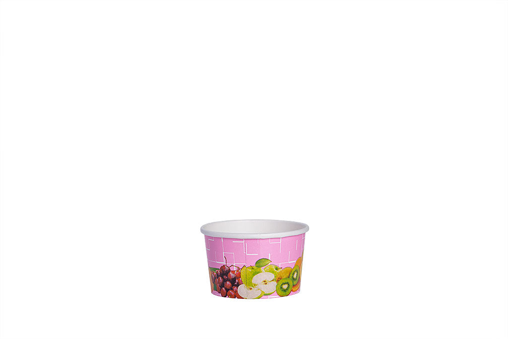 Eisbecher, bedruckt, Früchte Motiv, pink, 100 ml, Höhe 43 mm, Ø 70 mm