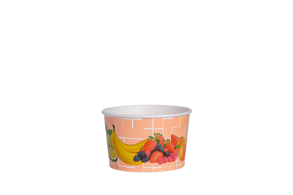 Eisbecher, bedruckt, Früchte Motiv, pink, 340 ml, Höhe 65 mm, Ø 102 mm