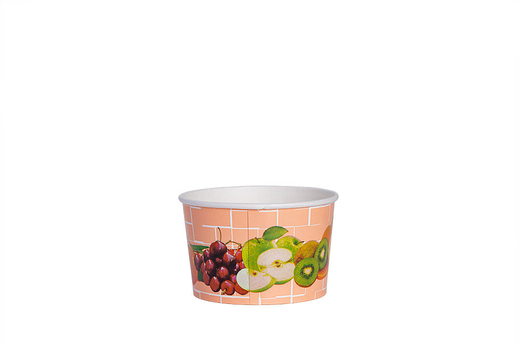 Eisbecher, bedruckt, Früchte Motiv, pink, 340 ml, Höhe 65 mm, Ø 102 mm