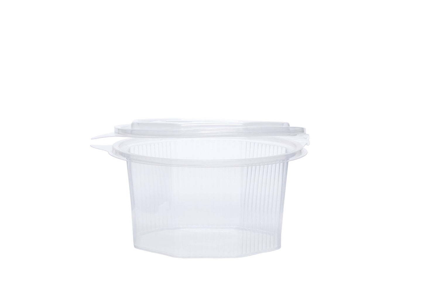 Feinkostbecher mit angehängtem Deckel, transparent, 1000 ml, 8-eckig, ⌀ 15,5 cm, Höhe 8 cm